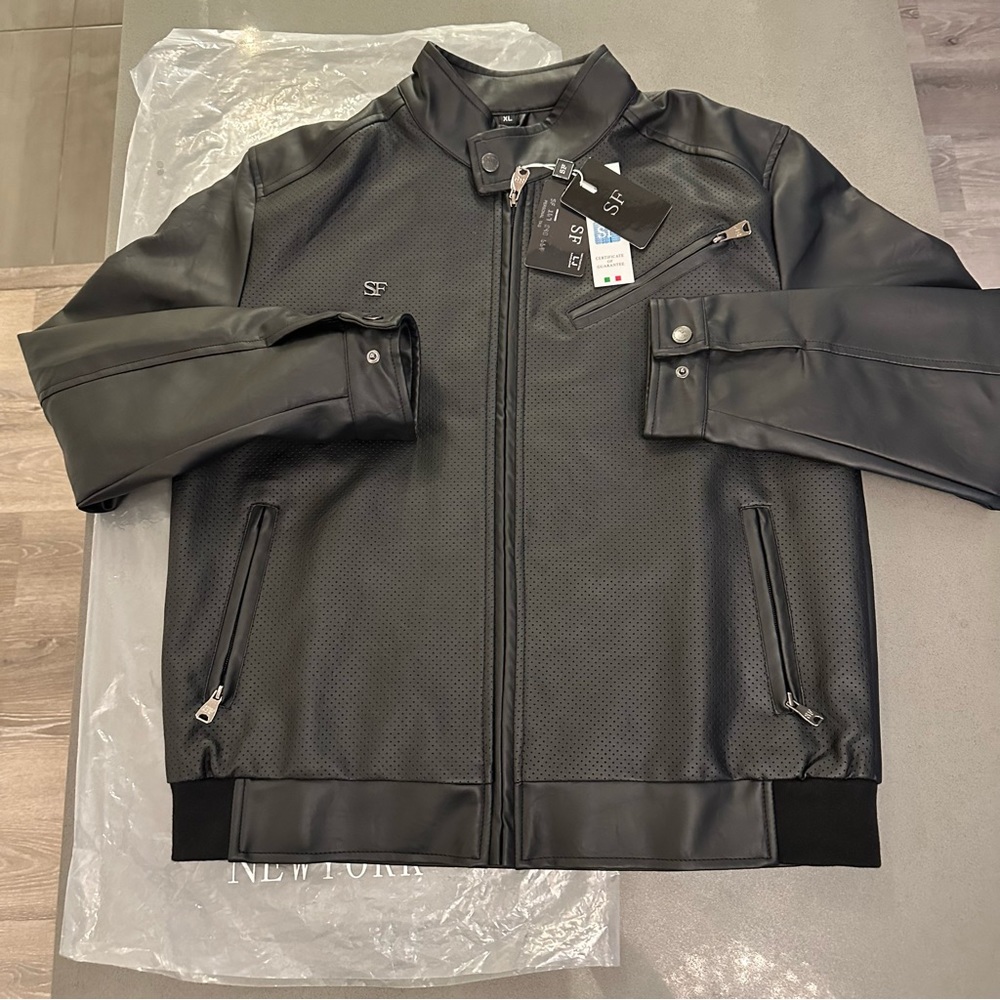 Men’s Luxurious Jacket, Button Mock Neck, Perforated & 3 Zipper Pockets